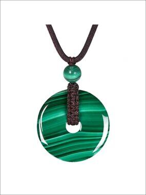 Genuine Malachite Donut Pendant Necklace, Handmade Natural Healing Crystal